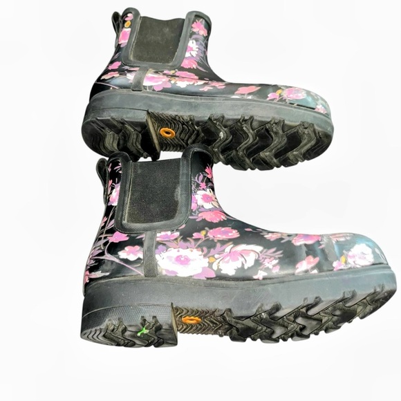 Bogs Laurel Chelsea Safety Toe Work Waterproof Boots Rain black purple flowers 6 - Picture 5 of 7